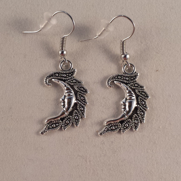 Silver Mystical Moon Earrings Hypoallergenic Hks - Picture 1 of 2